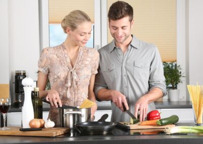 Couple cooking together
