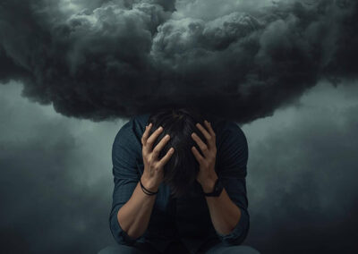 a cloud of overwhelm hovering over a person's head
