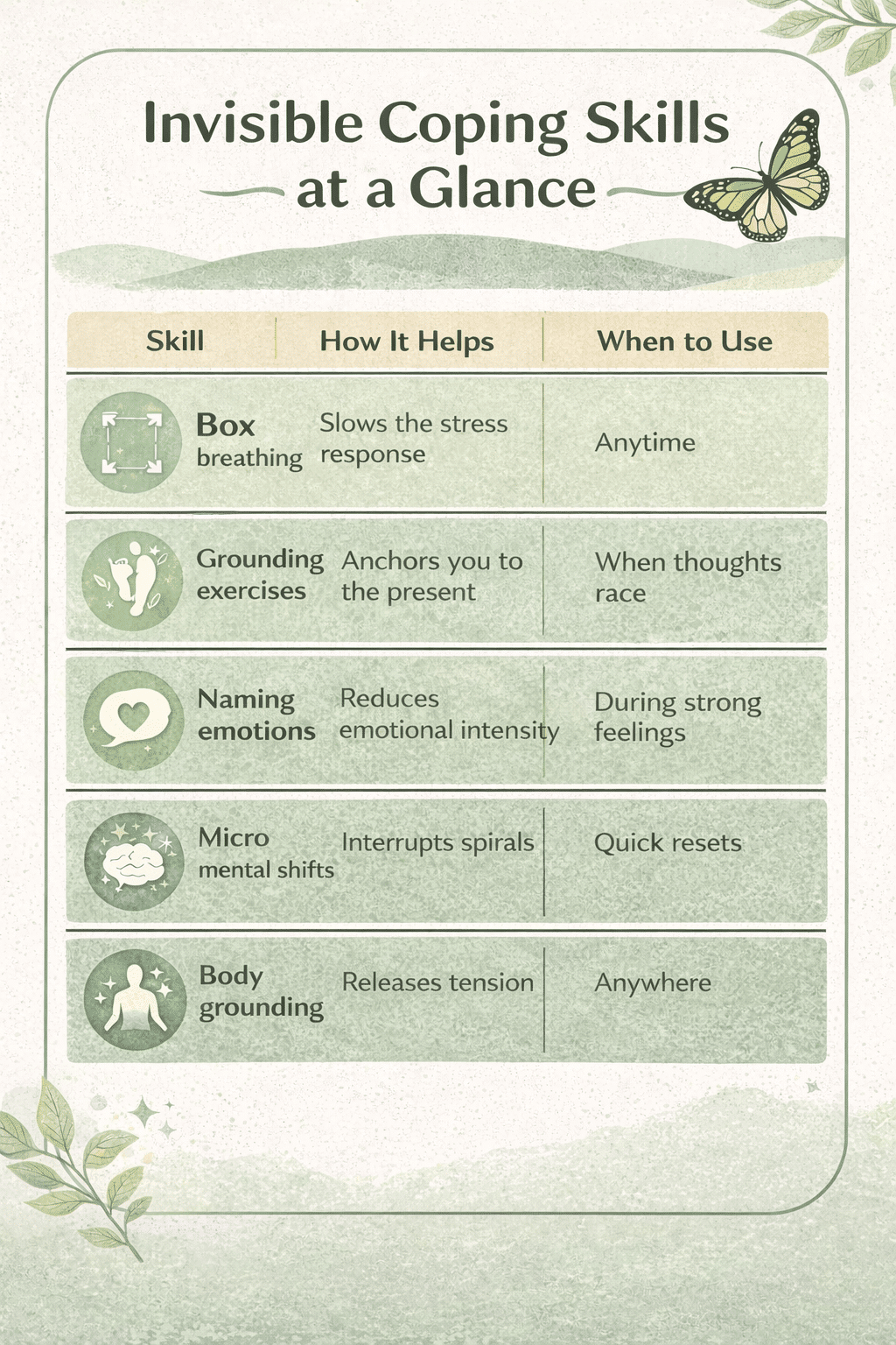 Invisible coping skills at a glance