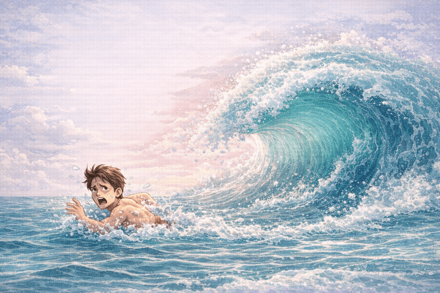 swimming away from a wave