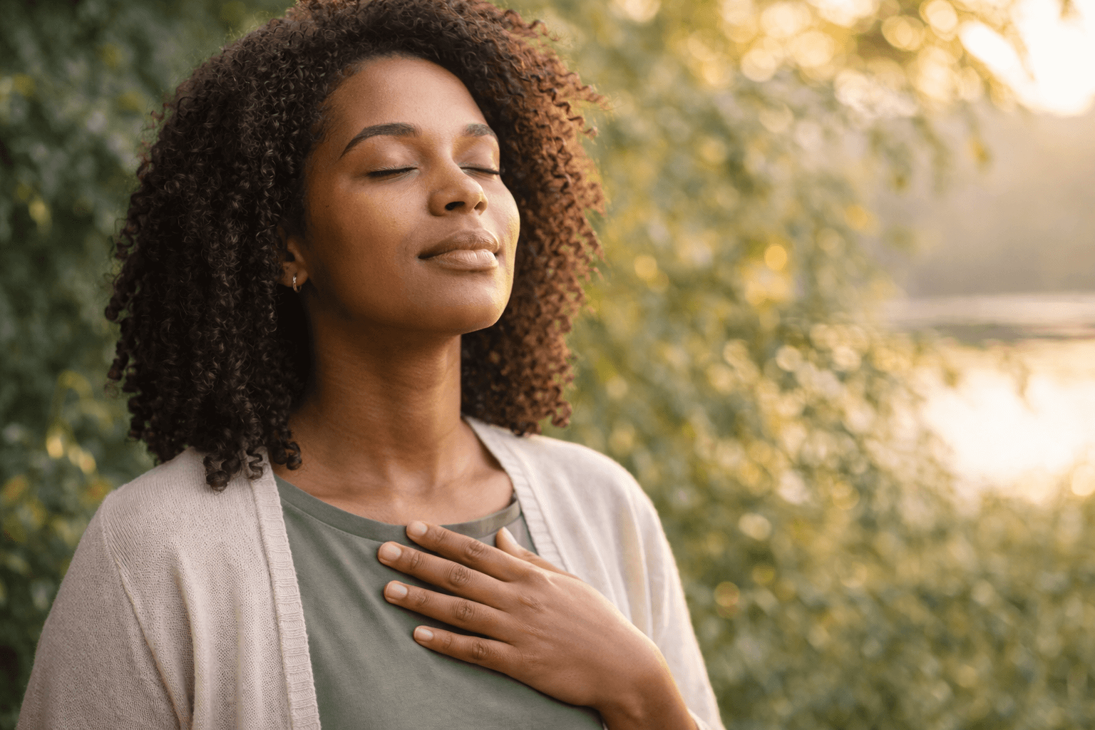 woman being calm in nature