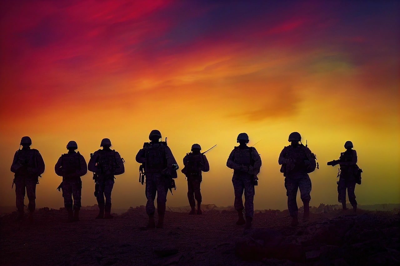 military veterans at sunset