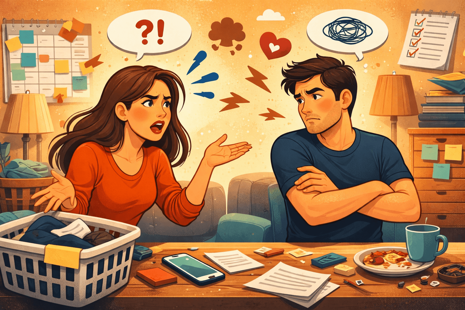 frustrated cartoon couple<br />
