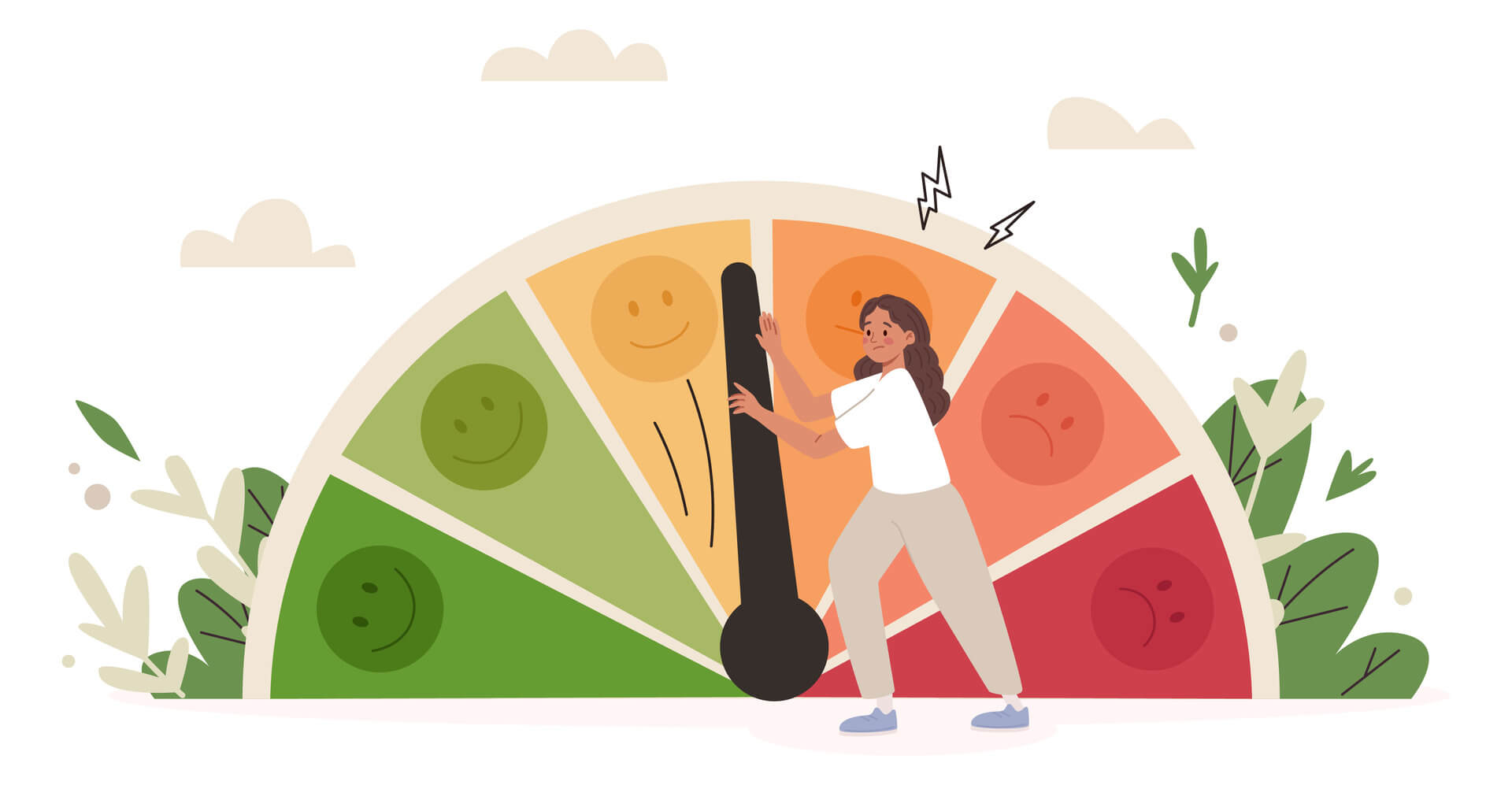 woman pushing arrow of emotions scale 