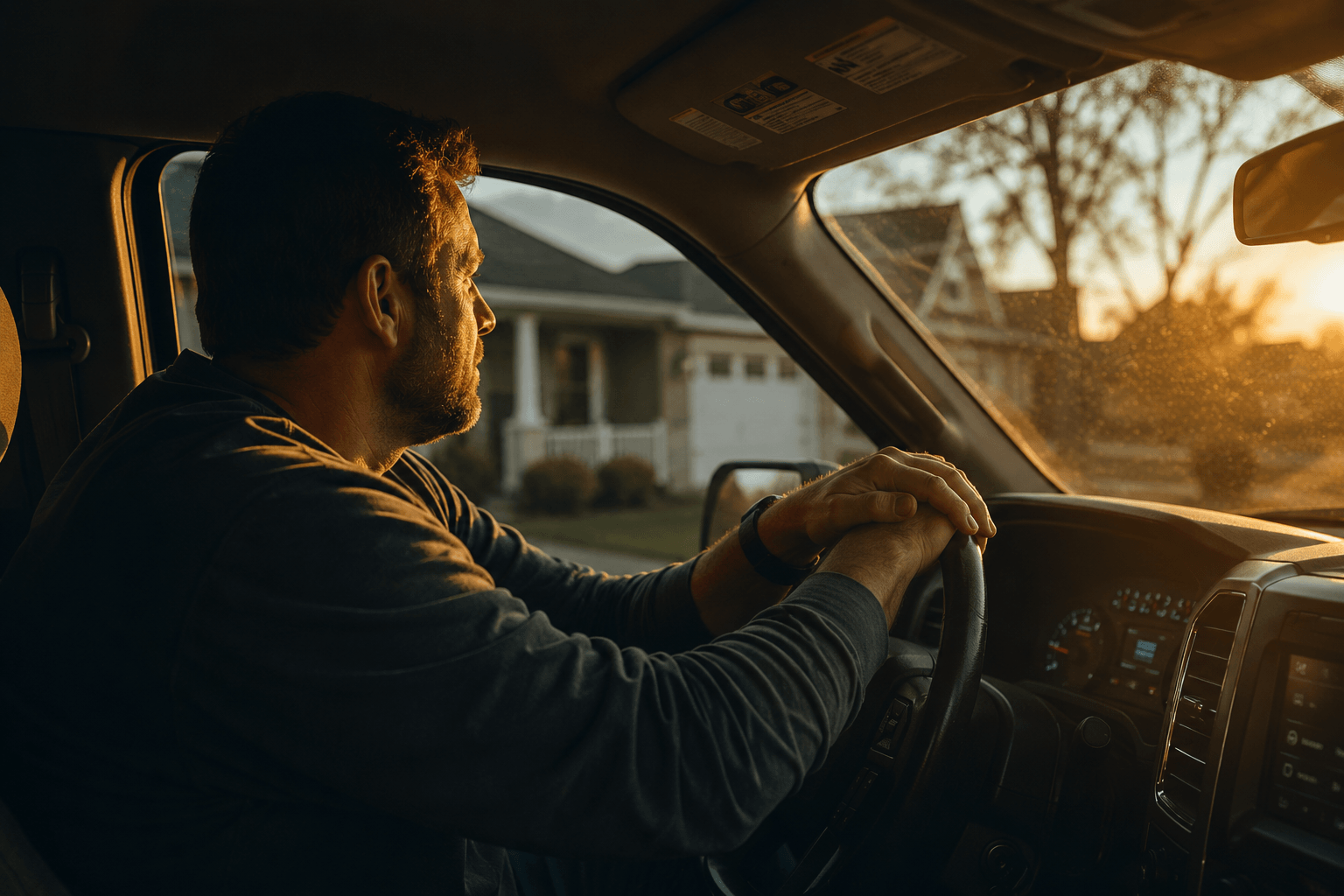 contemplative drive at sunset